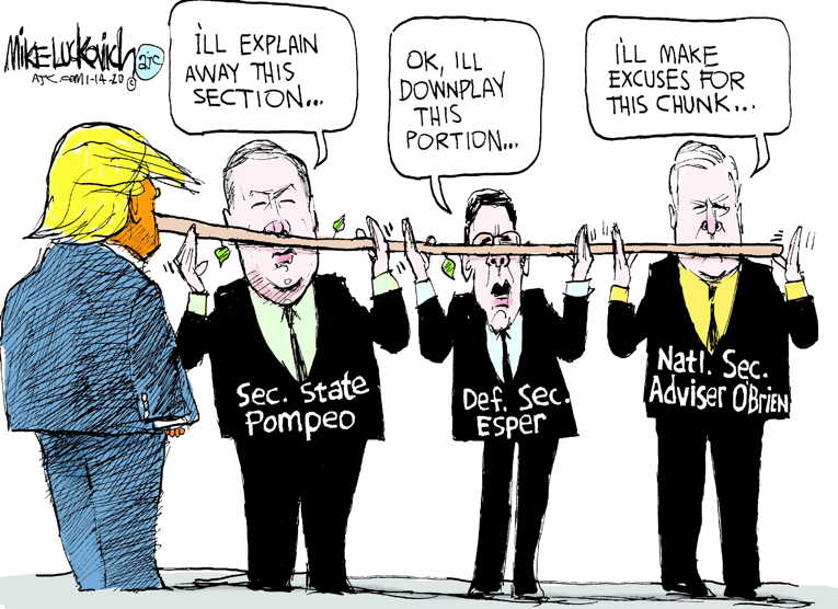 Political/Editorial Cartoon by Mike Luckovich, Atlanta Journal-Constitution on Iran Story Changes