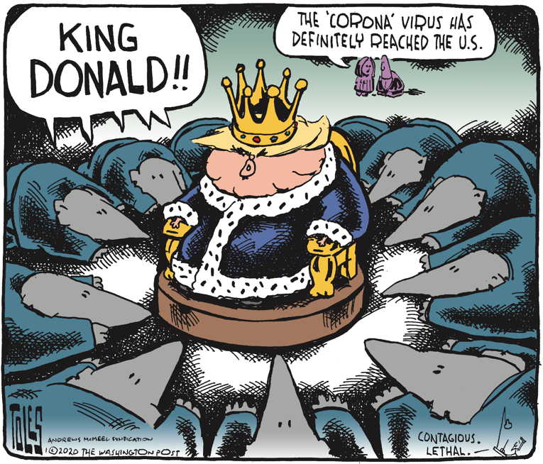 Political/Editorial Cartoon by Tom Toles, Washington Post on Bolton Bombs Trump Cult