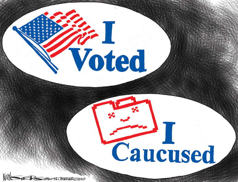 Political/Editorial Cartoon by Kevin Siers, Charlotte Observer on Bernie Wins Iowa