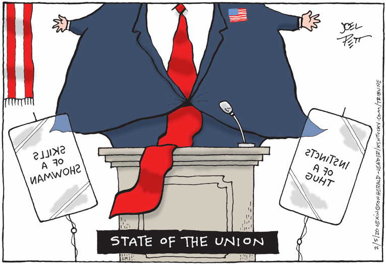 Political/Editorial Cartoon by Joel Pett, Lexington Herald-Leader, CWS/CartoonArts Intl. on Trump Performs