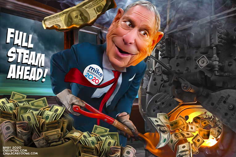 Political/Editorial Cartoon by Bart van Leeuwen, PoliticalCartoons.com on Bloomberg Surges in Polls