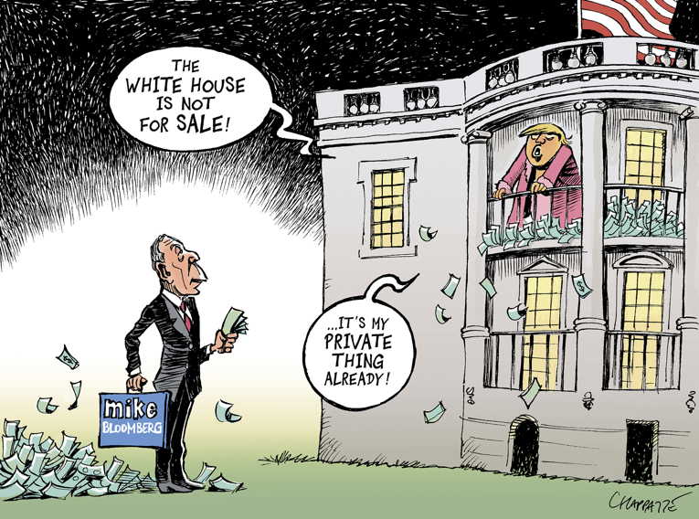 Political/Editorial Cartoon by Patrick Chappatte, International Herald Tribune on Bloomberg Ends Nomination Bid