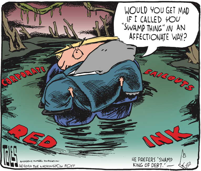 Political/Editorial Cartoon by Tom Toles, Washington Post on Bailout for Corporations