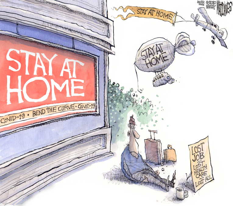 Political/Editorial Cartoon by Matt Davies, Journal News on Millions Lose Jobs