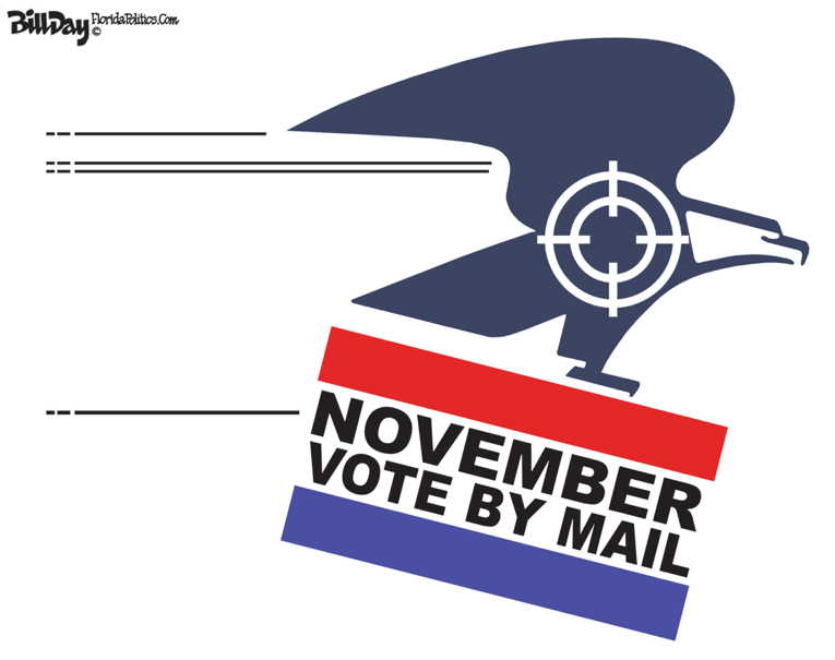 Political/Editorial Cartoon by Bill Day, Cagle Cartoons on Trump, GOP Eye USPS Privatization