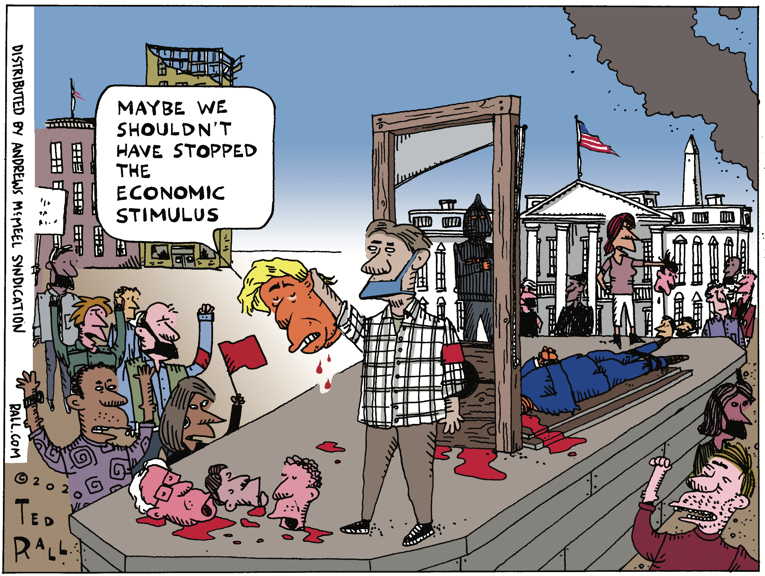 Political/Editorial Cartoon by Ted Rall on Stimulus Checks Arrive