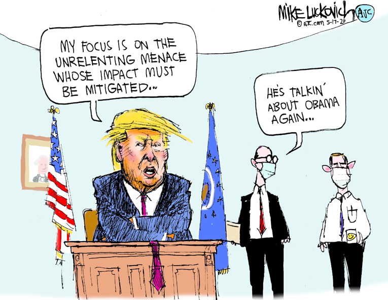 Political/Editorial Cartoon by Mike Luckovich, Atlanta Journal-Constitution on Former President Accused