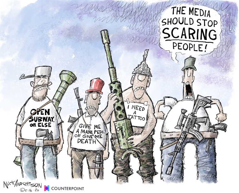 Political/Editorial Cartoon by Nick Anderson, Houston Chronicle on Restrictions Easing