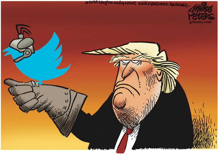 Political/Editorial Cartoon by Mike Peters, Dayton Daily News on Twitter Battle Escalates