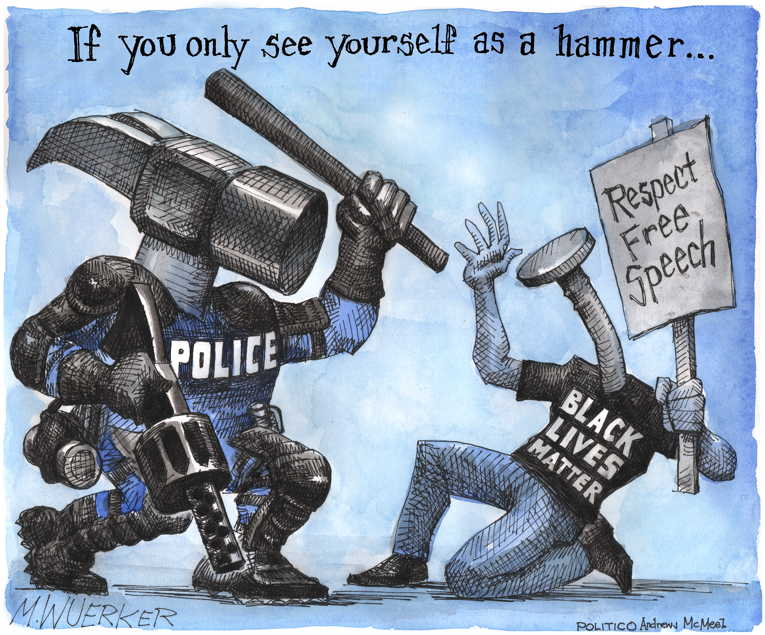 Political/Editorial Cartoon by Matt Wuerker, Politico on Policing Practices Under Scrutiny