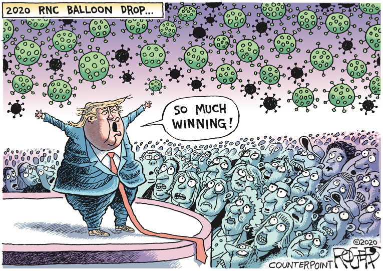 Political/Editorial Cartoon by Rob Rogers on Covid-19 Cases Rising