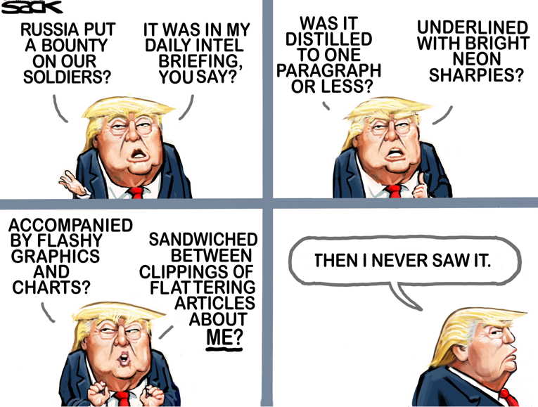 Political/Editorial Cartoon by Steve Sack, Minneapolis Star Tribune on Russia Targeted U.S. Soldiers