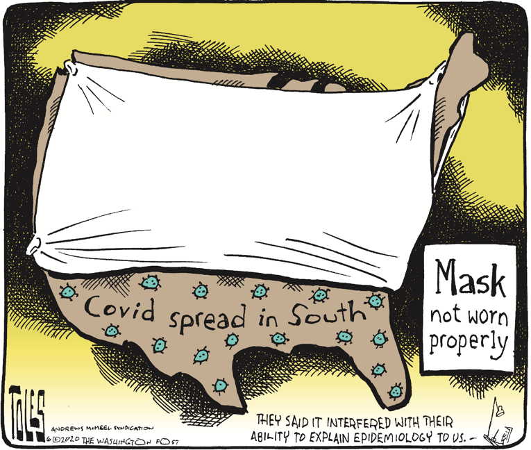 Political/Editorial Cartoon by Tom Toles, Washington Post on COVID-19 Cases Surge