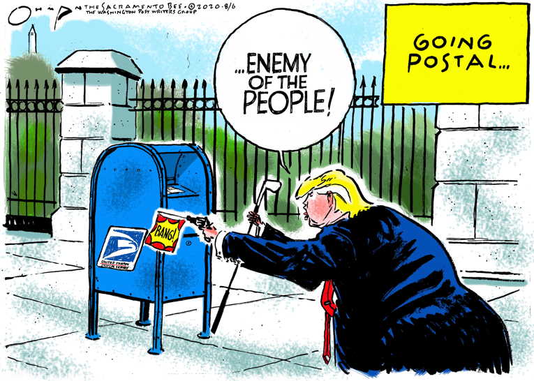 Political/Editorial Cartoon by Jack Ohman, The Oregonian on Trump Floats Postponing Election