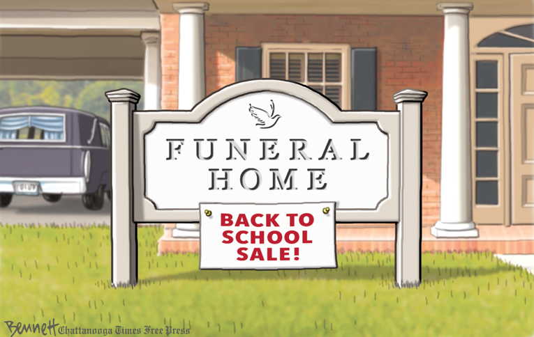 Political/Editorial Cartoon by Clay Bennett, Chattanooga Times Free Press on U.S. Daily Death Toll Tops 1,100
