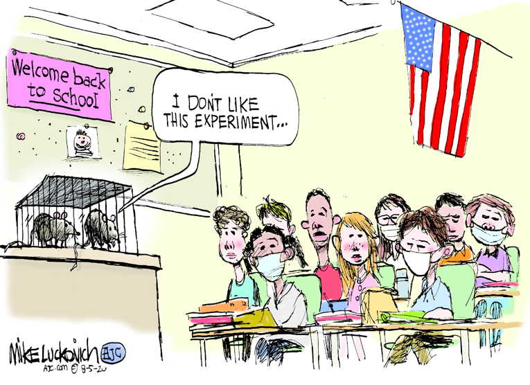 Political/Editorial Cartoon by Mike Luckovich, Atlanta Journal-Constitution on U.S. Covid Death Toll: 166,000