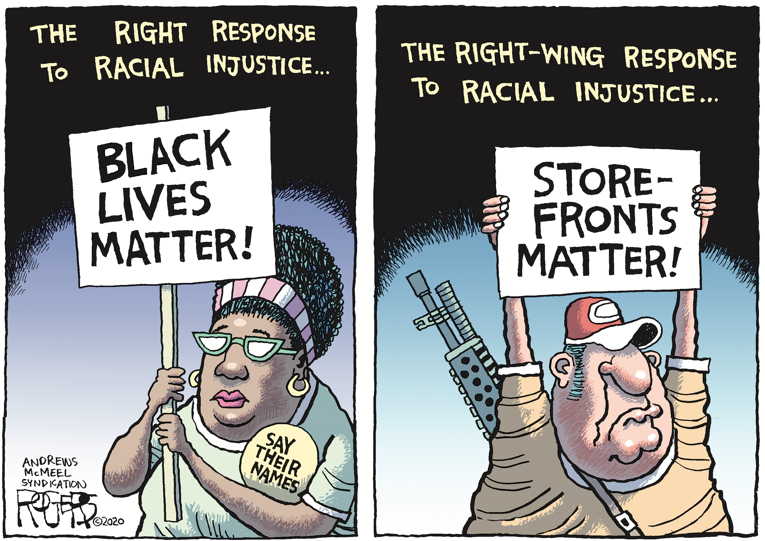 Political/Editorial Cartoon by Rob Rogers on Protests Intensify
