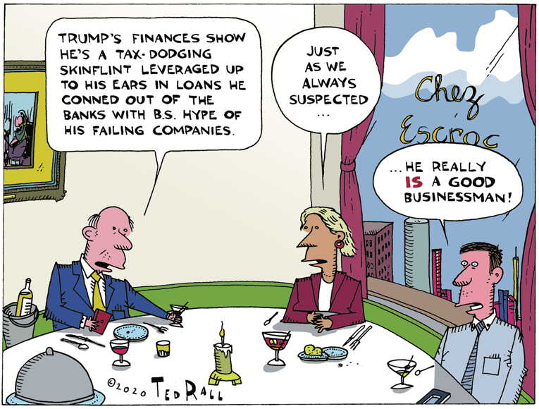 Political/Editorial Cartoon by Ted Rall on Tax Revelation Divides Nation