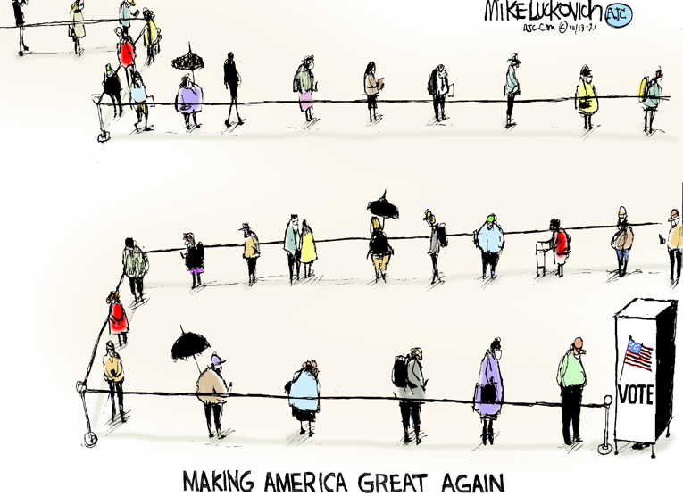 Political/Editorial Cartoon by Mike Luckovich, Atlanta Journal-Constitution on Record Early Voting