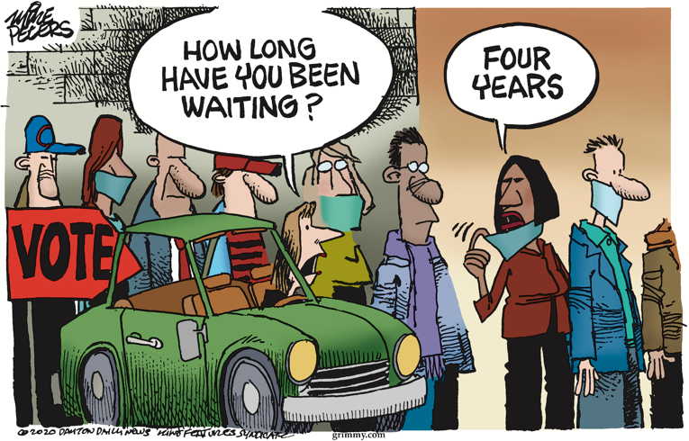 Political/Editorial Cartoon by Mike Peters, Dayton Daily News on Early Voting Breaks Records