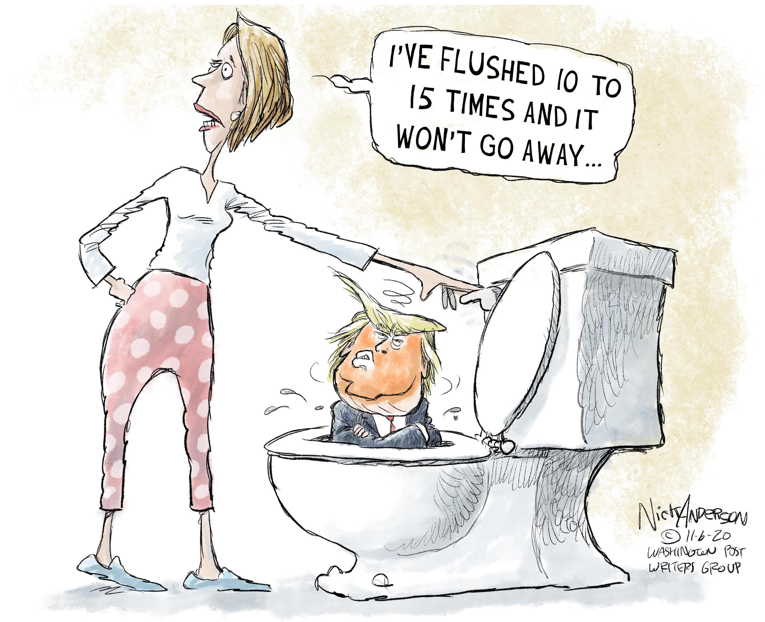 Political/Editorial Cartoon by Nick Anderson, Houston Chronicle on Trump Claims Victory