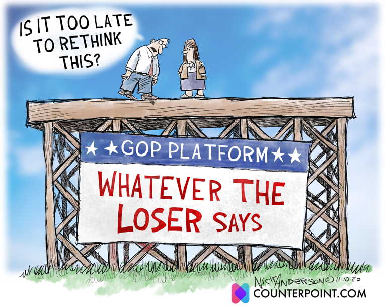 Political/Editorial Cartoon by Nick Anderson, Houston Chronicle on GOP Leaders Embracing Fascism