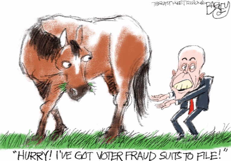 Political/Editorial Cartoon by Pat Bagley, Salt Lake Tribune on Legal Team Battles On