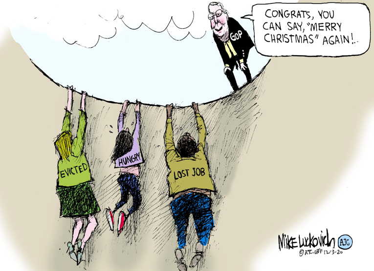 Political/Editorial Cartoon by Mike Luckovich, Atlanta Journal-Constitution on Covid Relief Bill Discussed