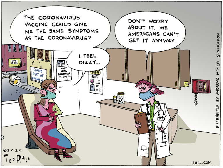 Political/Editorial Cartoon by Ted Rall on Vaccinations Begin