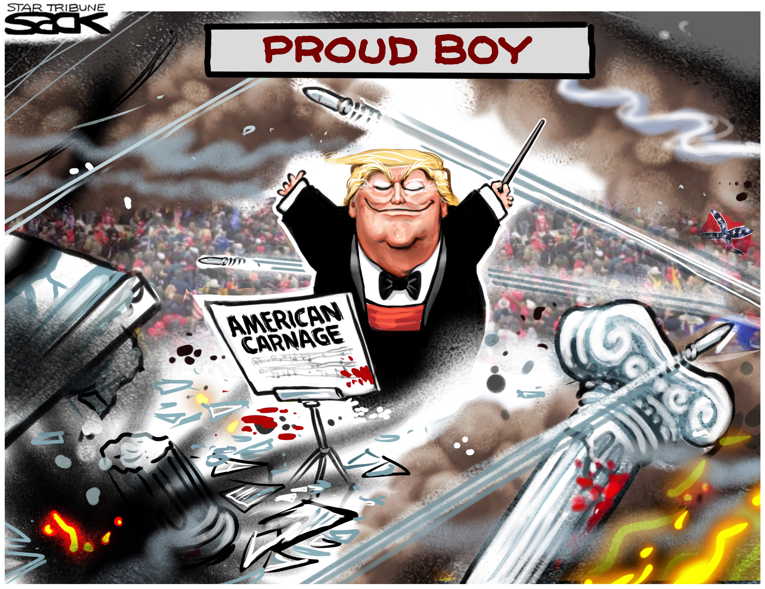Political/Editorial Cartoon by Steve Sack, Minneapolis Star Tribune on Trump Incites Riot