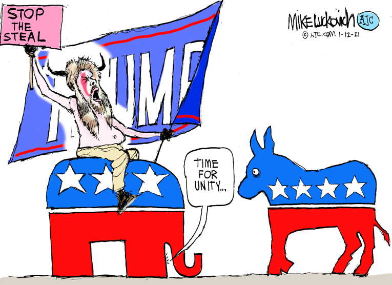 Political/Editorial Cartoon by Mike Luckovich, Atlanta Journal-Constitution on Siege Ends, Biden Win Certified