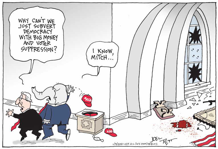 Political/Editorial Cartoon by Joel Pett, Lexington Herald-Leader, CWS/CartoonArts Intl. on Siege Ends, Biden Win Certified