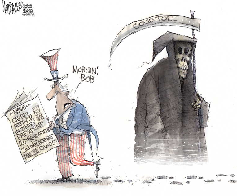 Political/Editorial Cartoon by Matt Davies, Journal News on Covid Checks Arrive