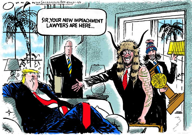 Political/Editorial Cartoon by Jack Ohman, The Oregonian on Impeachment Battle Begins