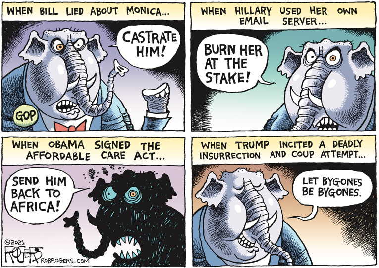 Political/Editorial Cartoon by Rob Rogers on Impeachment Trial Begins