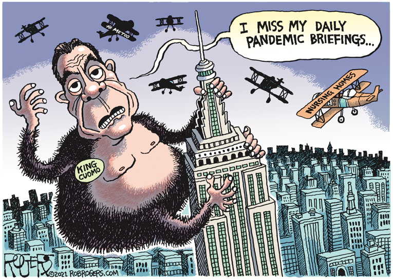 Political/Editorial Cartoon by Rob Rogers on Cuomo Denies Allegations