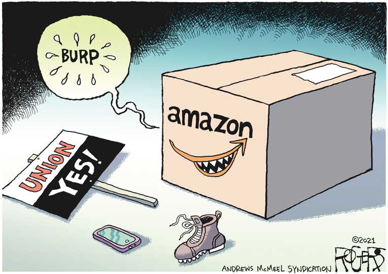 Political/Editorial Cartoon by Rob Rogers on Amazon Workers Reject Union