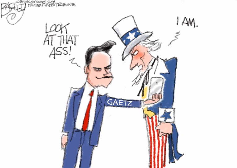 Political/Editorial Cartoon by Pat Bagley, Salt Lake Tribune on Gaetz Digs Deep