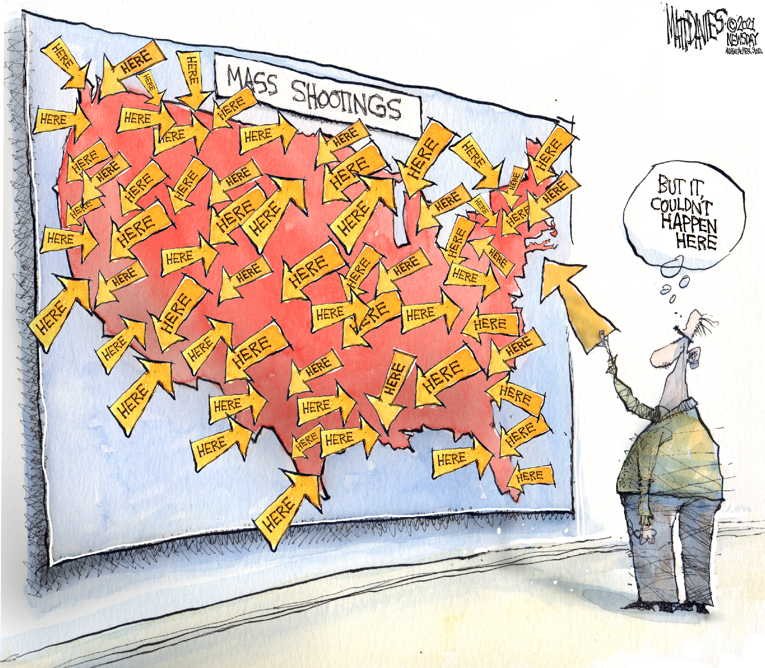 Political/Editorial Cartoon by Matt Davies, Journal News on Gunmen Continue Killing Spree