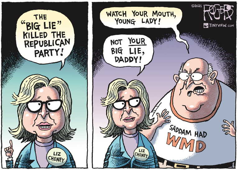 Political/Editorial Cartoon by Rob Rogers on Liz Cheney Defiant