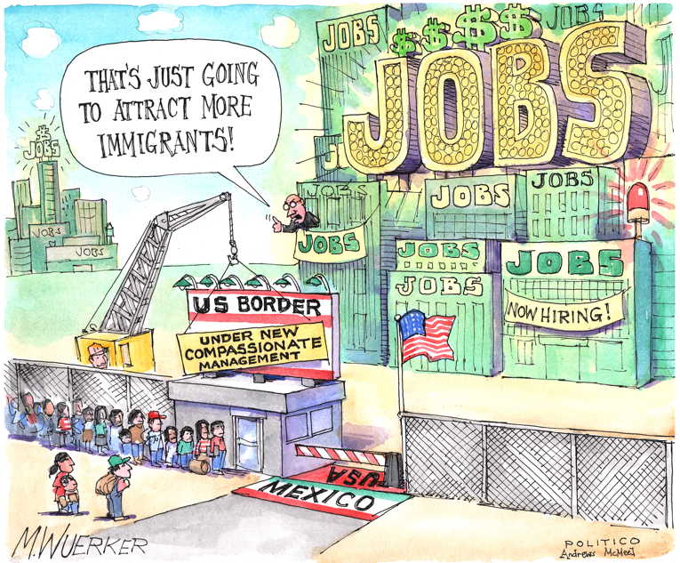 Political/Editorial Cartoon by Matt Wuerker, Politico on Border Problems Escalate