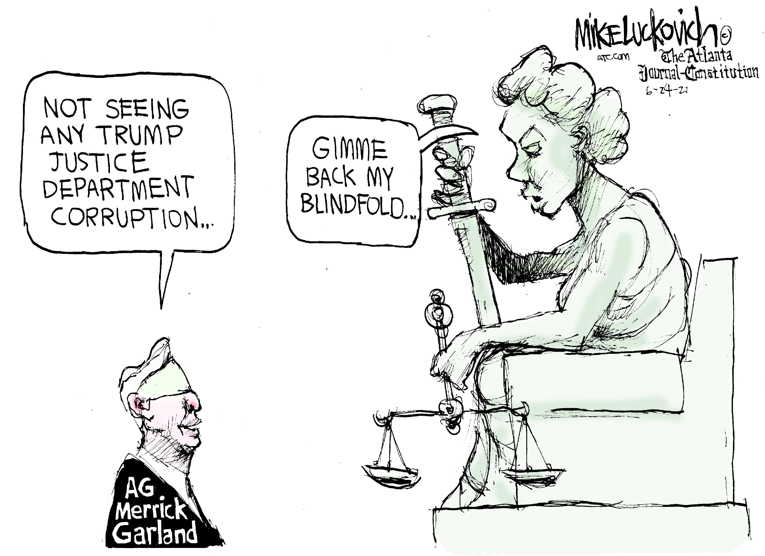 Political/Editorial Cartoon by Mike Luckovich, Atlanta Journal-Constitution on Barr Sings His Praises
