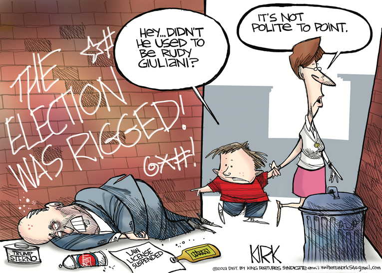 Political/Editorial Cartoon by John Branch, San Antonio Express-News on Rudy Giuliani Falls Deeper