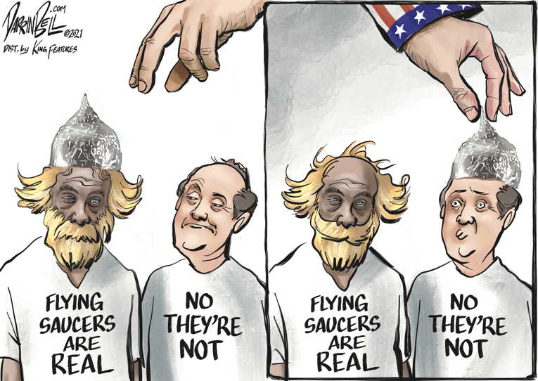 Political/Editorial Cartoon by Darrin Bell, Washington Post Writers Group on Government Releases UFO Report
