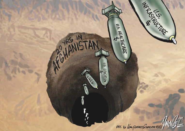 Political/Editorial Cartoon by Darrin Bell, Washington Post Writers Group on Afghanistan Falls