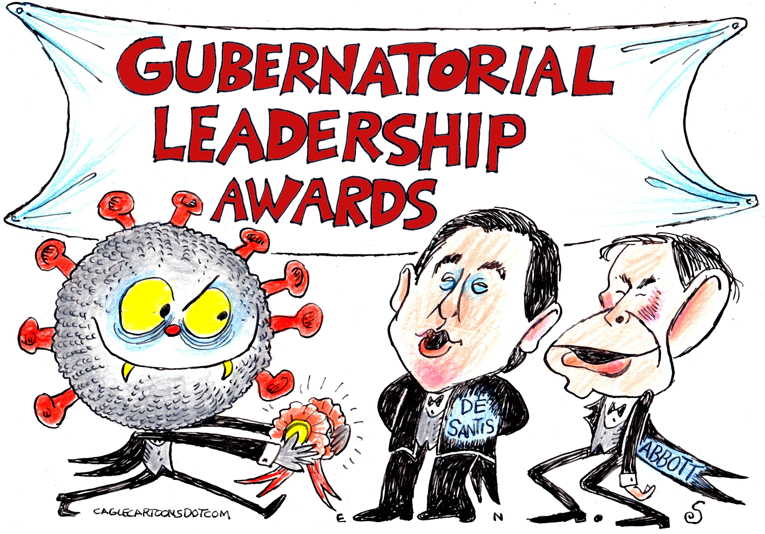Political/Editorial Cartoon by Randall Enos, Cagle Cartoons on Gov. Abbot Tests Positive
