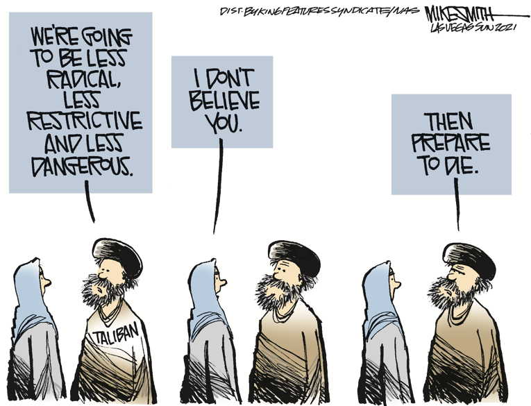 Political/Editorial Cartoon by Mike Smith, Las Vegas Sun on Taliban Takes Control