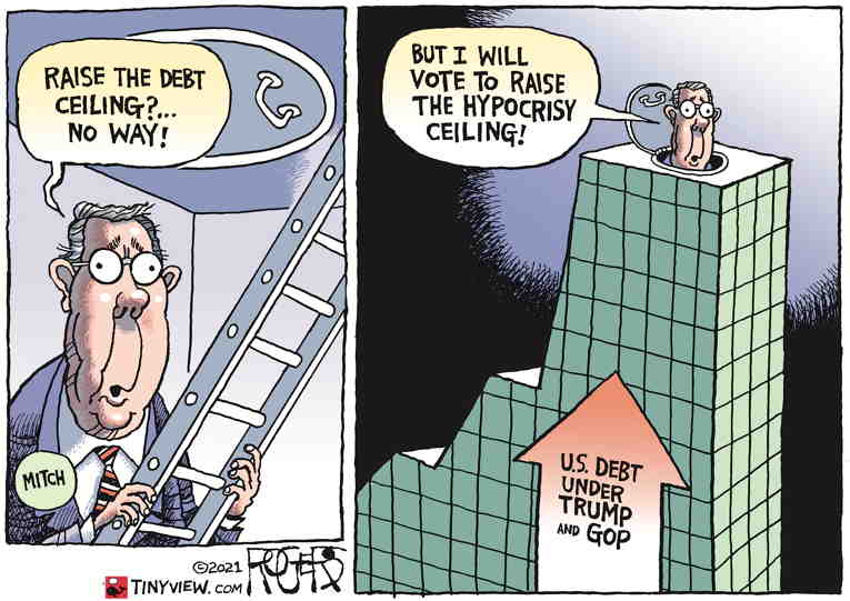 Political/Editorial Cartoon by Rob Rogers on Debt Ceiling Impasse