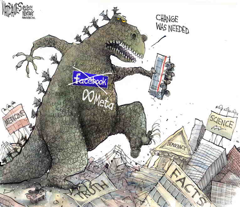 Political/Editorial Cartoon by Matt Davies, Journal News on Facebook Changes Its Name