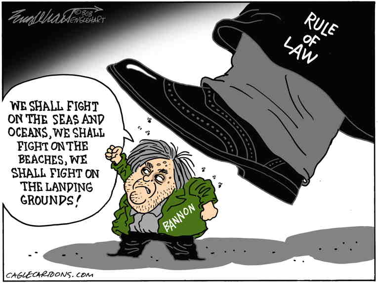Political/Editorial Cartoon by Bob Englehart, Hartford Courant on Steve Bannon Arrested